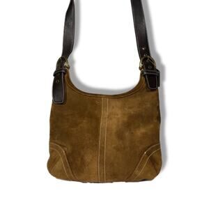 Vintage Coach Suede Brown Long Shoulder Bag Magnetic Button Closure E3S-9506